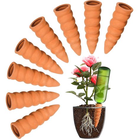 Set of 8 clay cones, terracotta watering, natural irrigation system, automatic watering for garden, indoor plants, planters and potted plants, terracotta, Marro. (1/5)