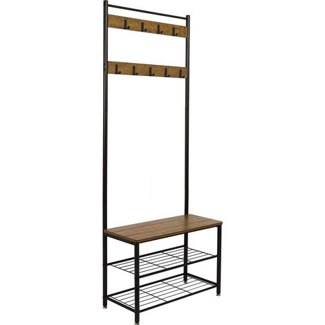 Mondeer Appendiabiti da Terra, Appendiabiti Ingresso, Stand Appendiabiti con Scarpiera 9 Ganci, 175cm, Stile Industriale, per Ingresso Corridoio Soggiorno Camera da Letto (Marrone) (1/4)
