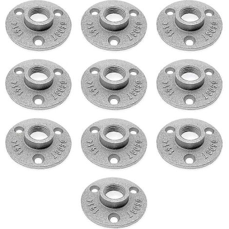 10 brides de sol en alliage d'aluminium, filetage de 12 pouces, compatibles avec les filetages de tuyaux de 15 mm, brides de sol pour tuyaux métalliques, étagères pour tuyaux, supports, brides murales (1/5)