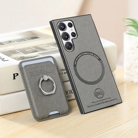 (Gris, Galaxy A15 5G) Étui de téléphone de luxe en cuir avec fente pour cartes et fonction portefeuille magnétique. (1/5)