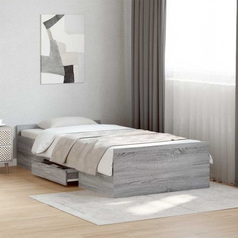 Cadre de lit 80 x 200 cm avec rangement, tiroirs et lattes fixes, Sonoma gris - PANGIVO (1/5)