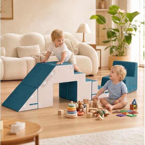 Gioco da arrampicata in schiuma 131x39x44 cm blu/crema modulabile per bambini FloraGrace (1/5)