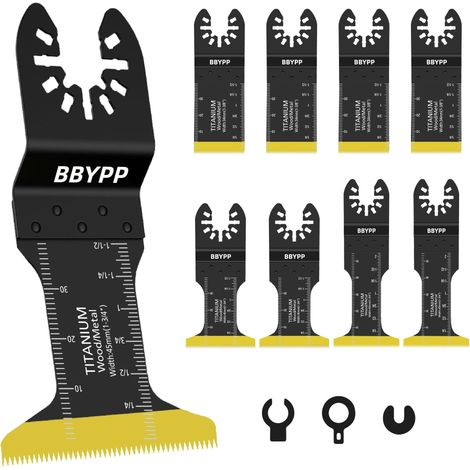 Lot de 8 Lame Scie Oscillante Titane pour Metal, Lame Outil Multifonction Accessoires pour Métal, Vis, Plastique, Bois, Coupe Affleurante, Multi-outils Universelles à Dégagement Rapide (1/5)