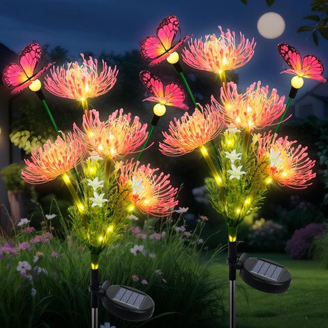 Lumieres Solaire Exterieur, 2 Pièces LED Fleurs Papillon Lampes Solaire Exterieur Jardin, IP65 Imperméable Lumiere LED pour Chemins Décoration de Jardin Patio Mariage Noël Pelouse Terrasse (1/5)