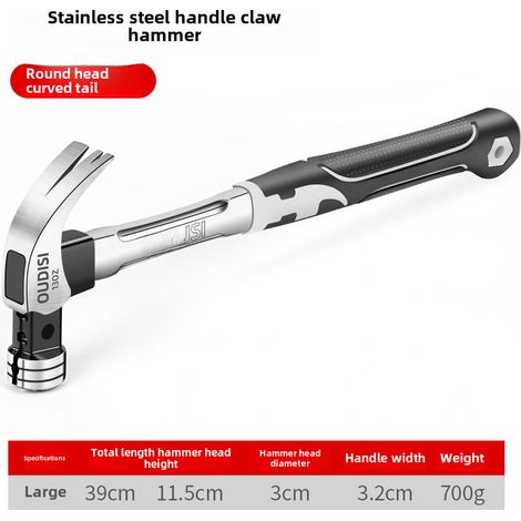 Marteau de caisse, petit marteau, marteau à clous, outils de travail du bois, acier spécial, intégré, multifonctionnel, acier pur, acier inoxydable ([13 oz tête ronde] marteau à griffes amélioré en ac (1/5)