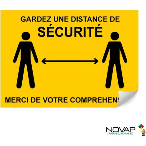 Panneau Garder une distance de sécurité - Jaune - Adhésif A4 - 4610122