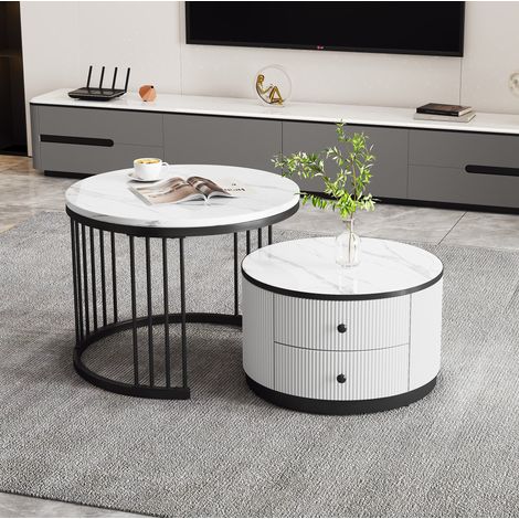 Mesas centro nido 2 piezas con 2 cajones MDF OKMYHOME (1/5)