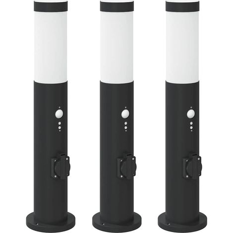 Balizas de luz con sensor y tomacorriente, 3 unidades, 50 cm, acero inoxidable, IP44 vidaXL