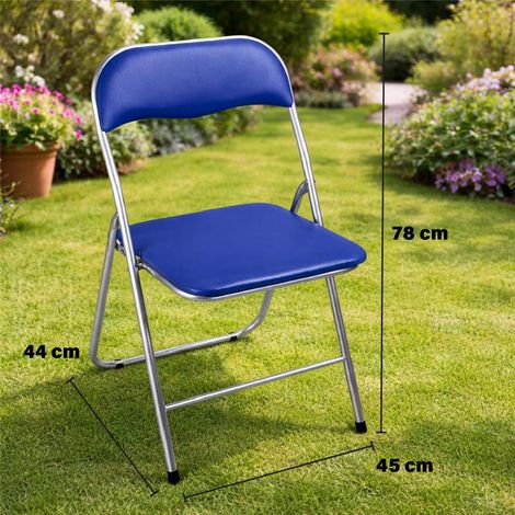 SEDIA PIEGHEVOLE IMBOTTITA BLU, 44X45X78H CM, SEDUTA COMODA, PORTATILE, STRUTTURA IN METALLO, SLIM, SALVASPAZIO, RESISTENTE (1/2)