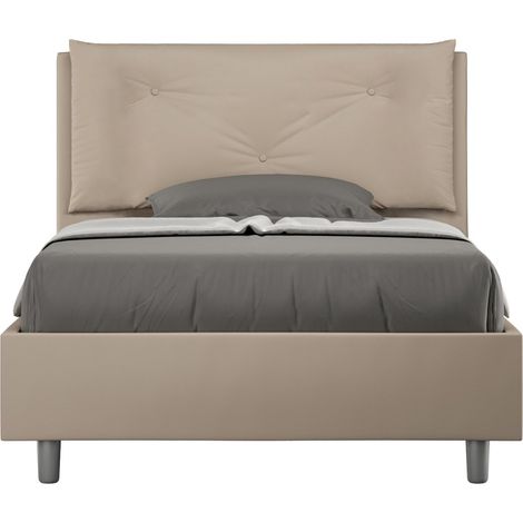 Letto una piazza e mezza contenitore imbottito 120x190 similpelle tortora Appia Large