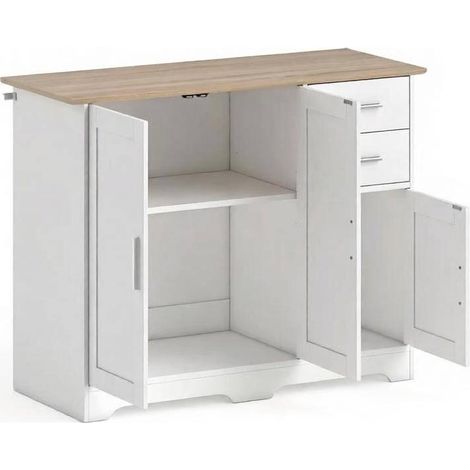 Aparador auxiliar con 2 cajones y 3 puertas 100x40x78 cm blanco y madera HOMVRA (1/5)