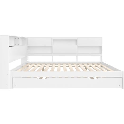 Letto a banquette 140 x 200 cm bianco con testiera contenitore e letto estraibile, senza materasso (1/5)