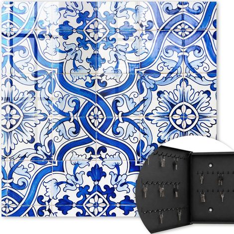 Armoire à clés - (30 cm x 30 cm) - Boîte à clés murale - Coffret de rangement pour clés - Couleur noire - Ouverture vers la gauche - Pour maison et bureau - Carreaux décoratifs