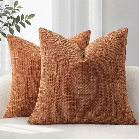 Housse de Coussin 45x45 Lot de 2 Coussin de Canapé en Tissu Chenille Doux Housses de Coussin Orange brlé Coussin Décoratif (1/5)