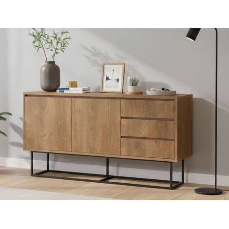 Dmora - Consola Dicesar, Mesa multiusos, Gabinete de soporte, Escritorio de pasillo, 140x36h72 cm, Nogal y Negro (1/5)