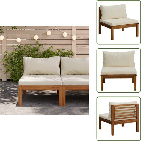 Divano in acacia - vidaXL Divano Centrale Modulare Cuscini Bianco Crema in Legno d'Acacia -