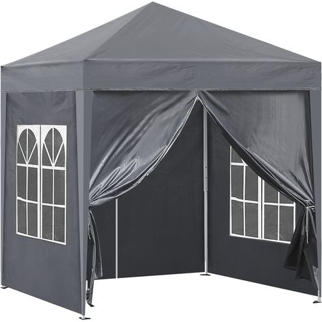 Tonnelle de jardin 2 x 2 m avec 4 panneaux latéraux amovibles, anti-UV, sac de transport, tente pop-up portable, tonnelle pour extérieur, jardin, événement, gris (1/5)