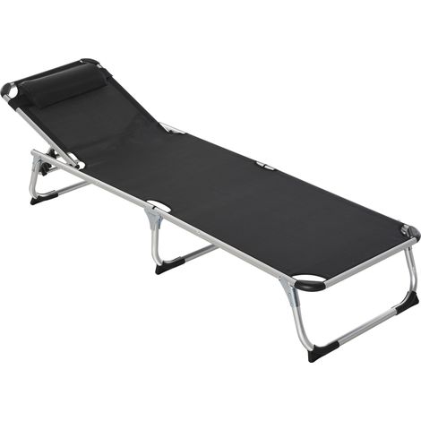 Chaise longue pliante de jardin coussin dossier réglable 4 marches camping 120 kg noir