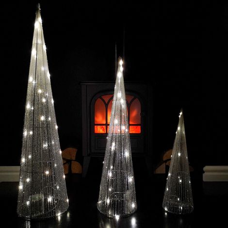 LED Tree Cone Obelisk Trio with 90 LEDs in Silver (1/5)
