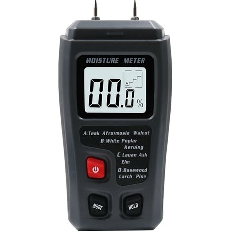 Testeur de bois numérique à broches, écran LCD rétroéclairé, 4 modes commutables, pile 9V 6F22 pour bois chauffage et construction (1/5)
