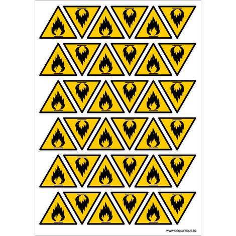 Autocollants Danger Matières Inflammables (C0042TPL). Planche de 36 Stickers Matières Inflammables de 5 cm ou de 16 de 7 cm - Planche de 36 adhésifs - 50x50 mm (1/5)