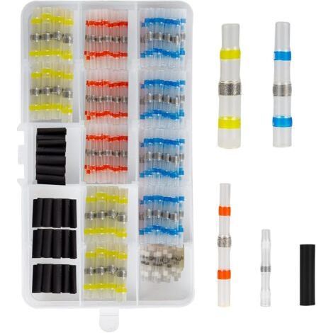 150PCS Cosse Thermoretractable, Connecteur Thermorétractable Manchon Thermosoudable 4 Tailles, Connecteur à Souder Étanche pour Moto Auto, Gaine Retractable pour Fil avec Cas Pratique (1/5)