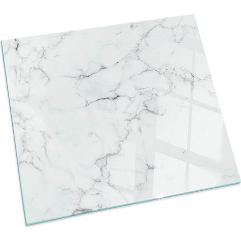 Décorative Plaque de protection de sol en verre trempé pour cheminée ou poêle moderne Motif marbré avec veines Carrée 50x50 cm (1/5)