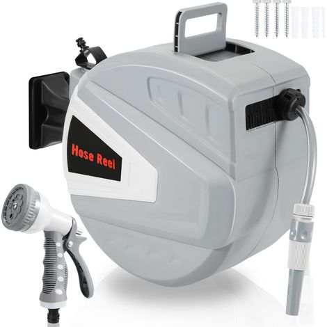 TolleTour Enrollador automático de pared 20m - Enrollador de manguera de riego enrollador automático - giro de 180° - pistola de riego conexión manguera soporte