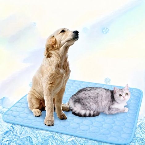 Tapis rafraîchissant autonettoyant pour chien 55 x 70 cm - Coussin rafraîchissant antidérapant pour chiens et chats - Doux pour la peau, lavable, bleu, motif circulaire (1/5)