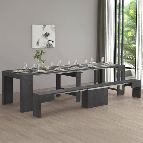 Ensemble Table et chaises Crispin, Composition Polyvalente, Ensemble avec Console et 1 Banc Extensible, 66x25h45 cm, Ardoise (1/5)