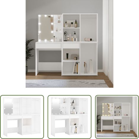 Armoire - Coiffeuse à LED avec 2 armoires Blanc Bois d'ingénierie (1/5)