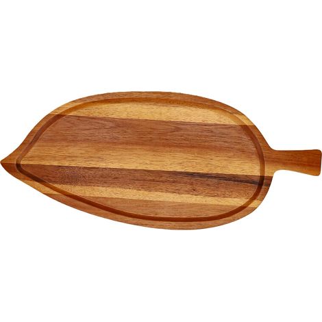 Plateau de service en bois d'acacia en forme de feuille, robuste, idéal pour sushis, amuse-gueules, fromages, desserts et thé. Convient pour la maison, la cuisine et les réceptions. Grande taille : 40 (1/5)