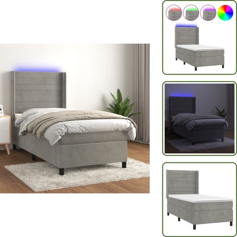 Boxspringbett mit Matratze & LED Hellgrau 80x200 cm Samt - Boxspringbett - Samtbett - Doppelbett - Liegefläche 80x200 Cm - LED Beleuchtung (1/5)