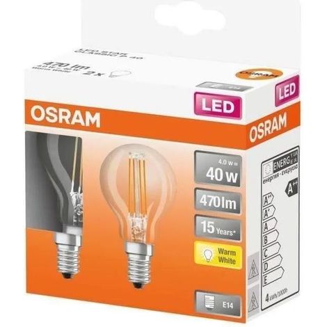 Osram LED Sferica Confezione da 2 Lampadine Trasparenti 4W