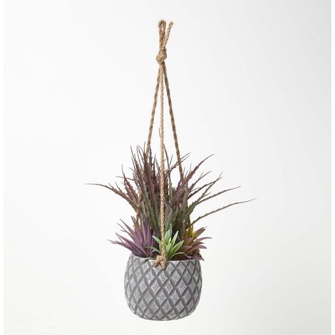 HOMESCAPES Artifical Hanging Succulents in Grey Pot (1/5)