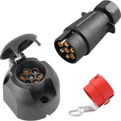 Fiche Remorque 7 Broches et Prise Remorque 7 Broches Etanche,12V Adaptateur Prise remorque 7 Broches Femelle et fiche remorque 7 Broches Male avec Support de fiche Remorque Rouge(SK0704C) (1/5)