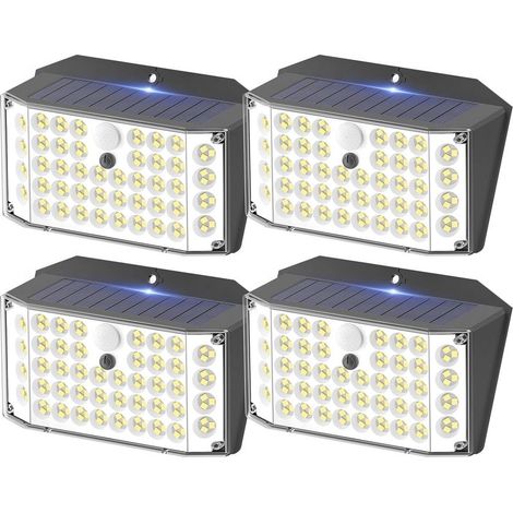 Lámpara solar para exteriores, resistente al agua IP67, con sensor de movimiento, 3 modos de iluminación, luz blanca fría de 132 LED para jardín y garaje [Clase energética A]. (1/5)