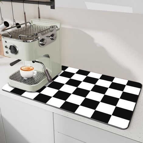 Tappetino scolapiatti, 30 x 50 cm, grande tappetino a quadretti per angolo caffè, tappetino assorbente per piatti, tappetino per macchina da caffè espresso, tappetino scolapiatti facile da pulire, bia (1/4)