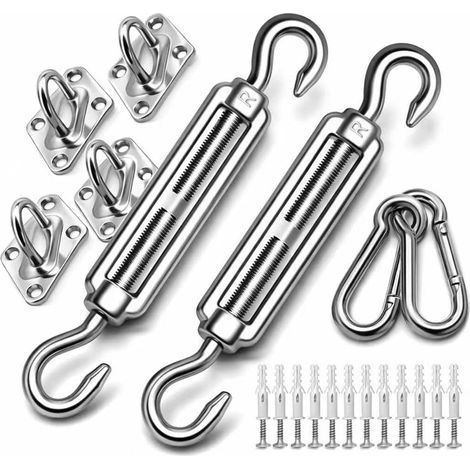 Kit de fixation pour voile d'ombrage – Matériel robuste en acier inoxydable M6 pour voiles d'ombrage triangulaires et carrées de jardin, comprend des crochets à ressort, des tendeurs, des supports (1/4)