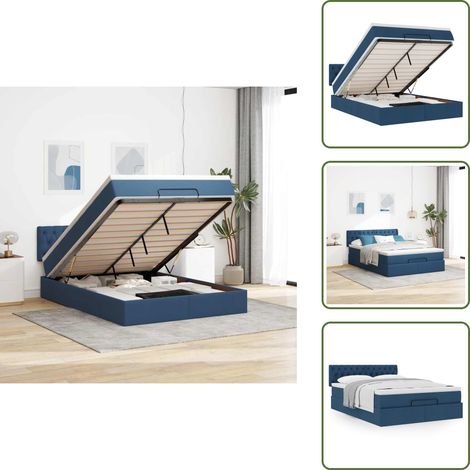 The Living Store Pouf Letto con Materasso Blu 140x190 cm in Tessuto - Materasso a molle insacchettate