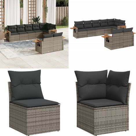 8-tlg. Garten-Sofagarnitur mit Kissen Grau Poly Rattan - Gartensofas - Outdoor Möbel - Gartenlounge - Rattanmöbel - Lounge Set - Home & Living (1/5)