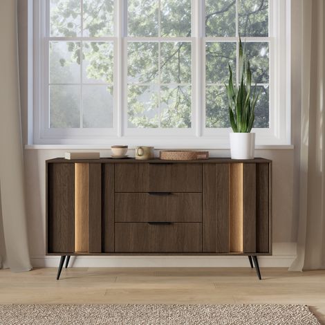 Credenza Hahasasi, Madia 3 Cassetti, 2 Ripiani, Apertura Battente, Scorrevole, 154x40x87h cm Marrone Noce (1/5)