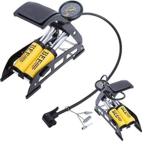 TRADE SHOP - Gonfiatore Pompa A Pedale Manometro A 2 Cilindri Bici Auto Moto 10 Bar 160 Psi -