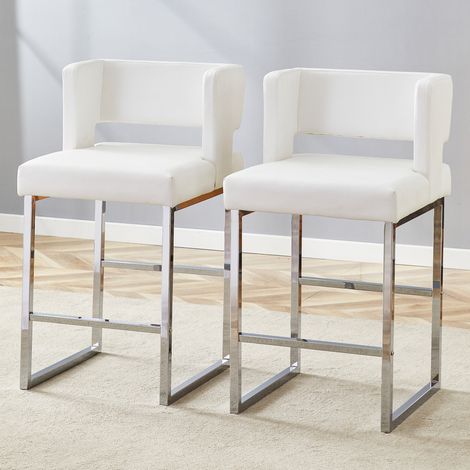 Tabourets de bar lot de 2, 91,4 cm, blanc et argent, PU et métal HAVRYA (1/5)