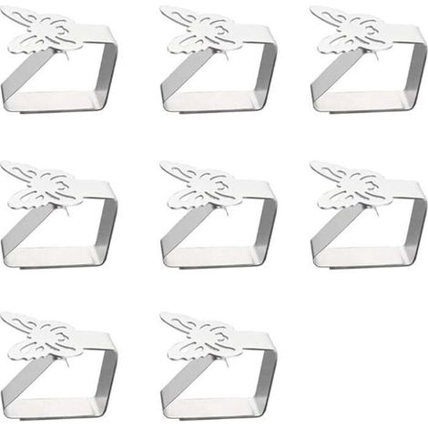 Pinces à nappe en acier inoxydable - Lot de 8 - Motif papillon - Convient aux tables d'une épaisseur maximale de 3 cm - 6,5 x 5 cm (1/4)