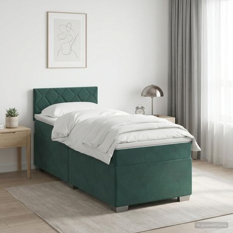 vidaXL Cama con Base Tapizada, Colchón y Luz LED Verde oscuro (1/5)