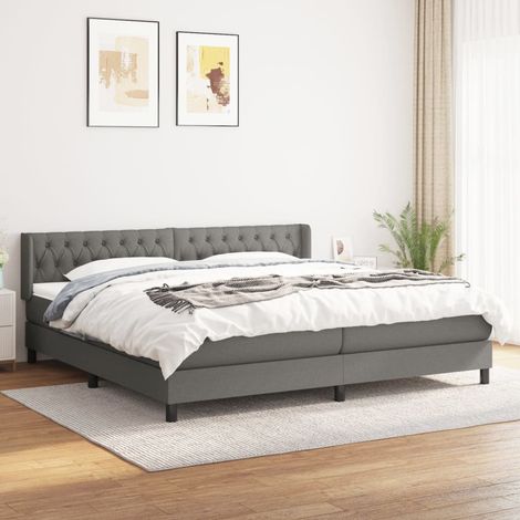 Lit Adulte - Lit à sommier tapissier avec matelas- Lit double - Meuble de Chambre à Coucher Gris foncé 200x200cm Tissu CNIS3775701 (1/5)