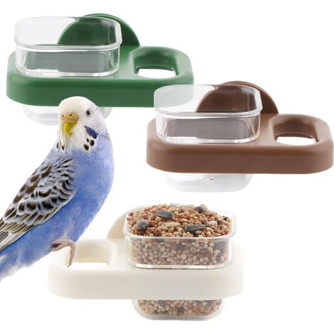 Lot de 3 mangeoires portables pour oiseaux, avec coupelles en plastique amovibles et perchoirs pour petits oiseaux comme les perruches ondulées et les calopsittes, pour cages de transport et autres. (1/5)