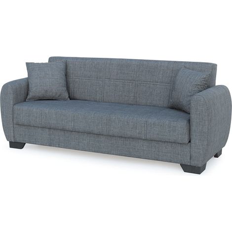 Canapé-lit 3 places clic-clac sofa convertible en tissu gris - Longueur 215 x Hauteur 85 x Profondeur 84 cm (1/5)