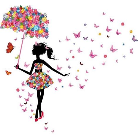 láminas de pegatinas de pared, Hada y Mariposa, Vinilo Ecológico, 160x140cm, Decoración para Habitación Infantil (1/5)